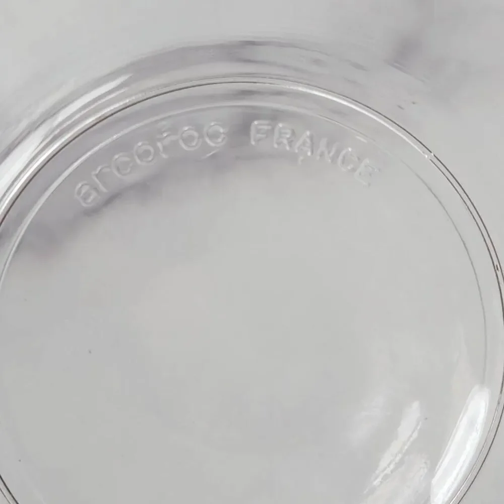 Arcoroc France clear glass bowl set silver chrome trim smook cooking